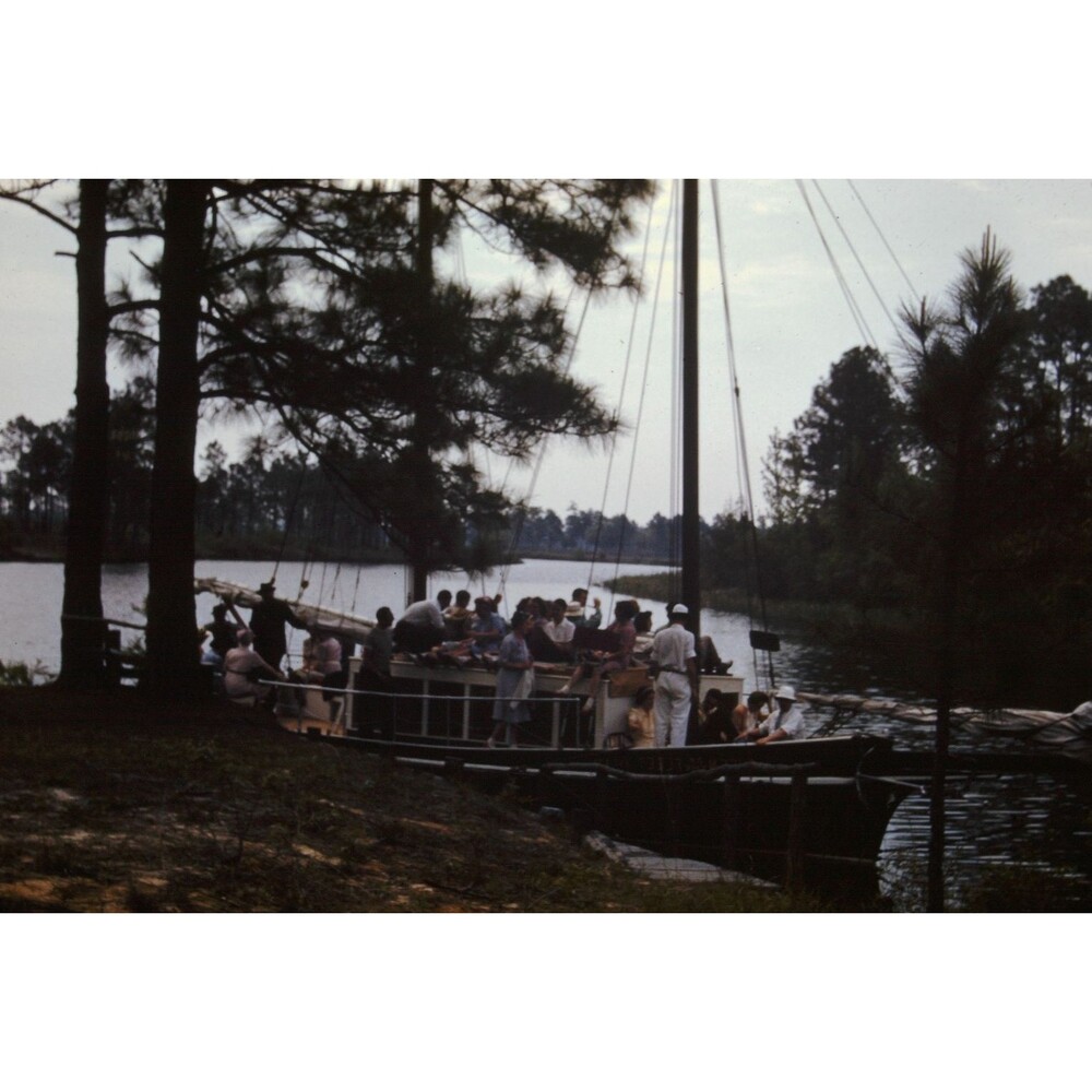 Kodak Slide 1940s Red Border Kodachrome Large Group Enjoying a Boat Tour